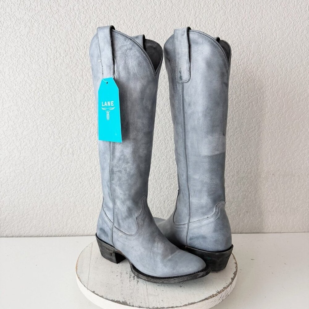 Lane Plain Jane Womens Cowboy Boots 5 Washed Denim Western Cowgirl Mid Calf Tall